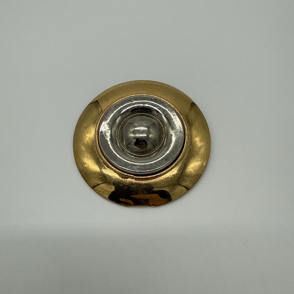 Vintage Art Deco Shiny Gold‎ Tone Circular Pin/Brooch w/Silver Dome Center